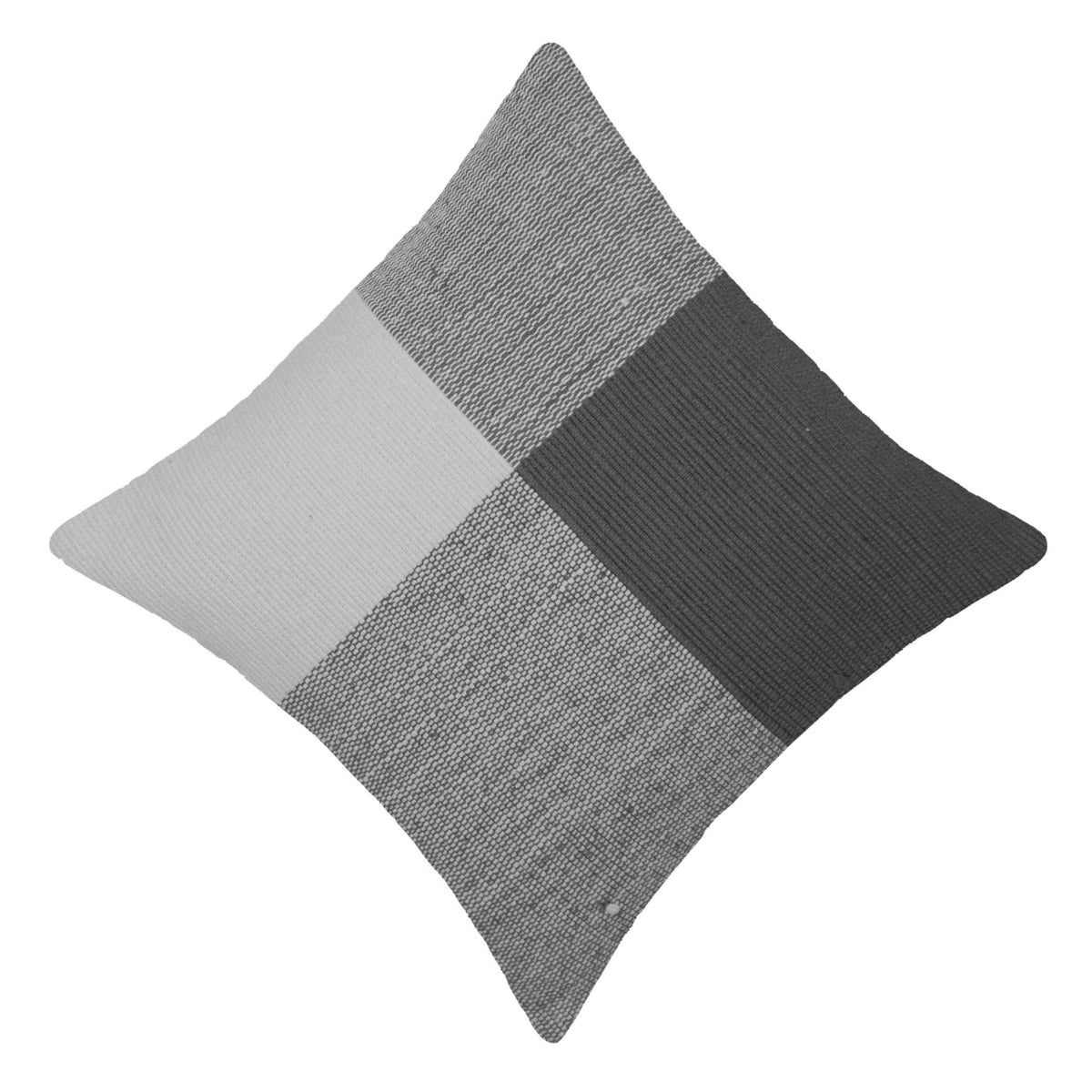 Handwoven Cotton Cushion Cover 45 x 45 cm – Grey & White Textured Patchwork Design for Sofa, Bed & Accent Chair