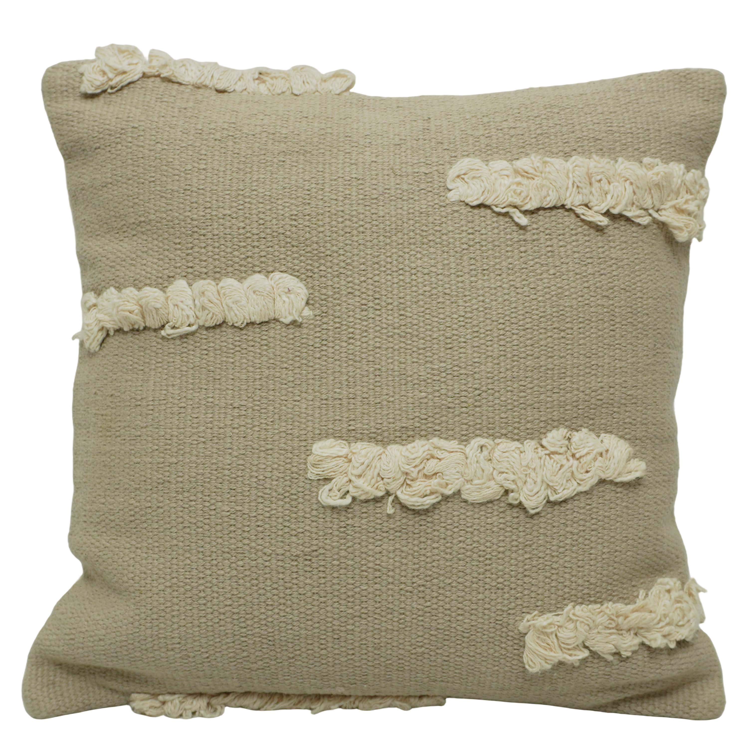 Handwoven Cotton Cushion Cover 45x45 cm | Textured Tufted Loop Design | Decorative Throw Pillow Cover | Hidden Zipper | Natural Beige | Modern Boho Home Décor