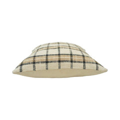 Handwoven Plaid Cotton Cushion Cover – Beige & Charcoal Check Pattern | 45x45 cm