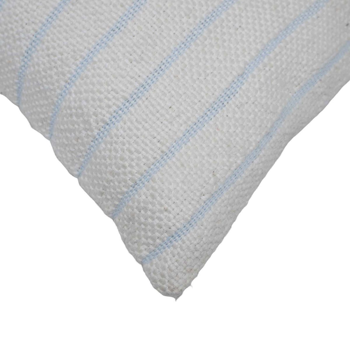 Handwoven Cotton Striped Cushion Cover 45x45 cm | Textured Woven Throw Pillow Cover | White & Sky Blue | Modern Farmhouse & Coastal Home Décor - Bulk manufacturer & supplier from Panipat, India