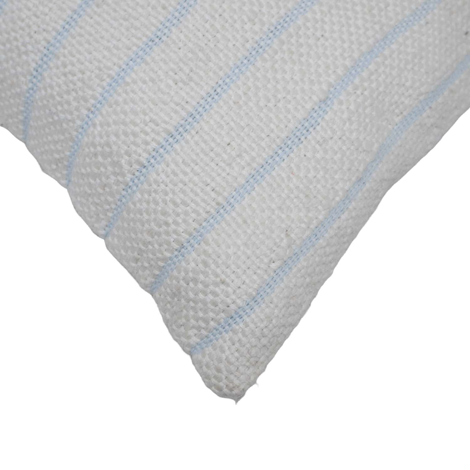 Handwoven Cotton Striped Cushion Cover 45x45 cm | Textured Woven Throw Pillow Cover | White & Sky Blue | Modern Farmhouse & Coastal Home Décor
