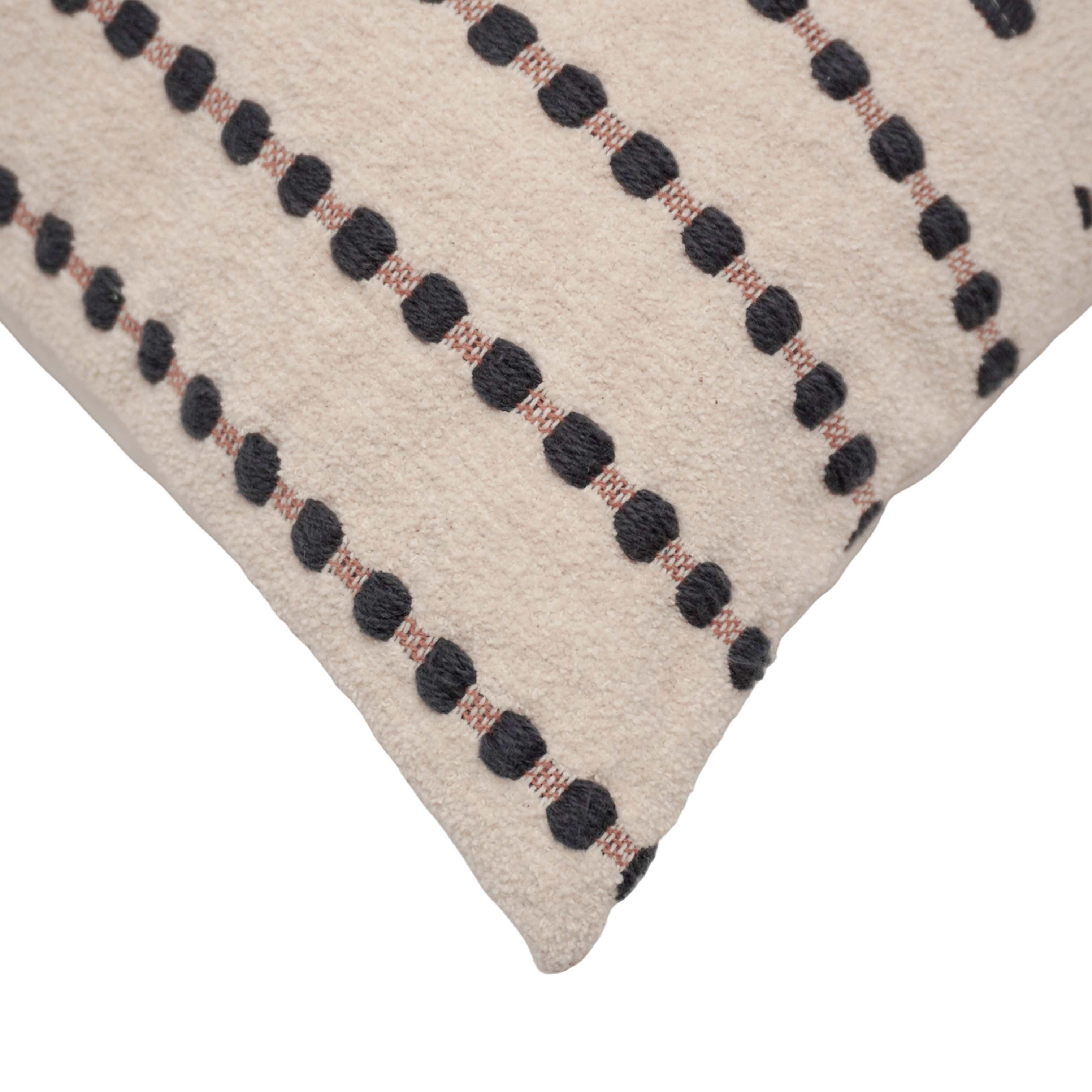 Handwoven Cotton Cushion Cover 45x45 cm | Ivory & Black Textured Woven Stripe Design | Decorative Throw Pillow Cover | Hidden Zip | Boho Modern Home Décor