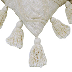 Textured diamond pattern handcrafted cotton cushion cover with tassels 45x45 cm