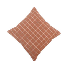 Handmade Cotton Windowpane Cushion Cover 45x45 cm | Rust Brown Checked Throw Pillow Cover | Modern Woven Decorative Cushion