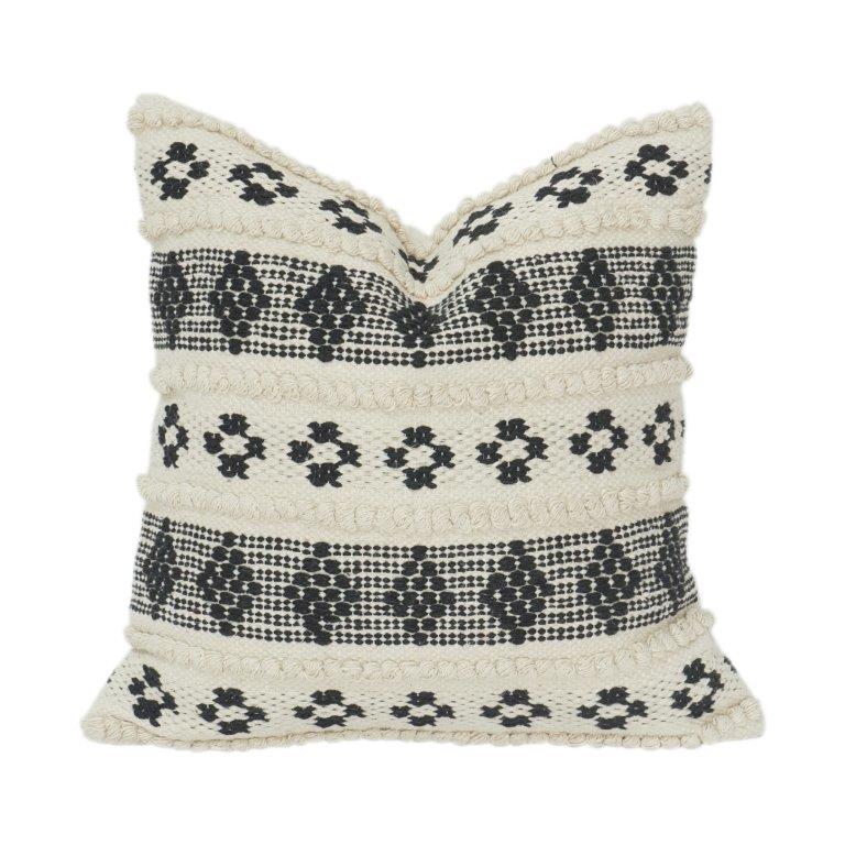 Handwoven Black & Ivory Geometric Cotton Cushion Cover | Textured Boho Tribal Pillow Case | 18x18 Inch - Bulk manufacturer & supplier from Panipat, India