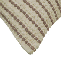 Handwoven Cotton Cushion Cover 45x45 cm – Ivory & Taupe Striped Textured Design | Handmade Boho Home Décor