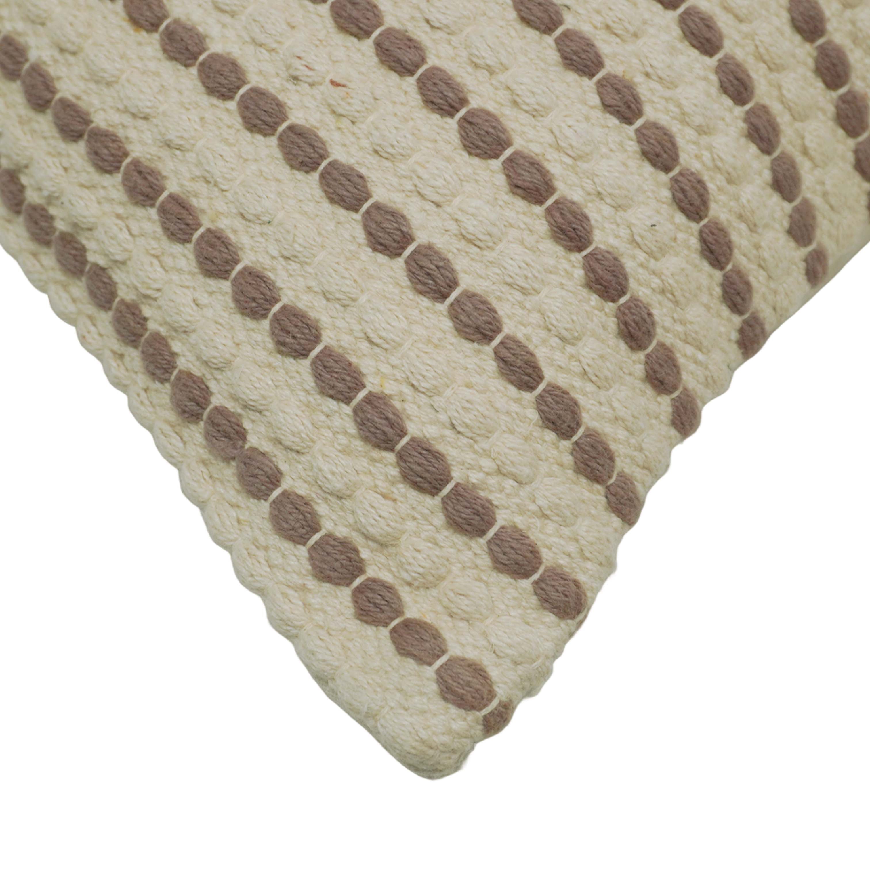 Handwoven Cotton Cushion Cover 45x45 cm – Ivory & Taupe Striped Textured Design | Handmade Boho Home Décor