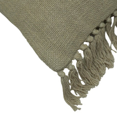 Handwoven Cotton Cushion Cover with Fringe Edges – Sage Green Textured Decorative Throw Pillow Cover | 45 x 45 cm (18 x 18 Inch)