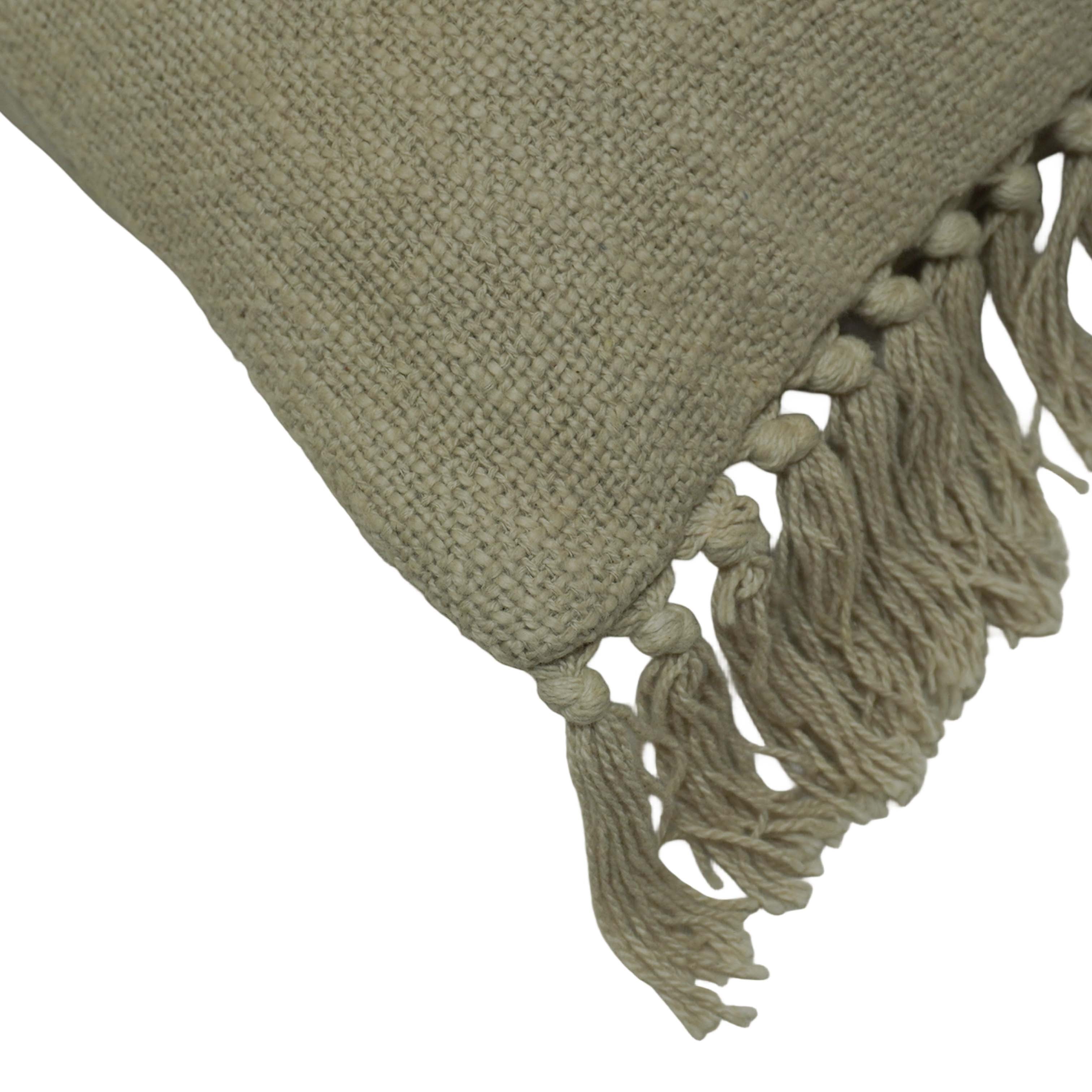 Handwoven Cotton Cushion Cover with Fringe Edges – Sage Green Textured Decorative Throw Pillow Cover | 45 x 45 cm (18 x 18 Inch)