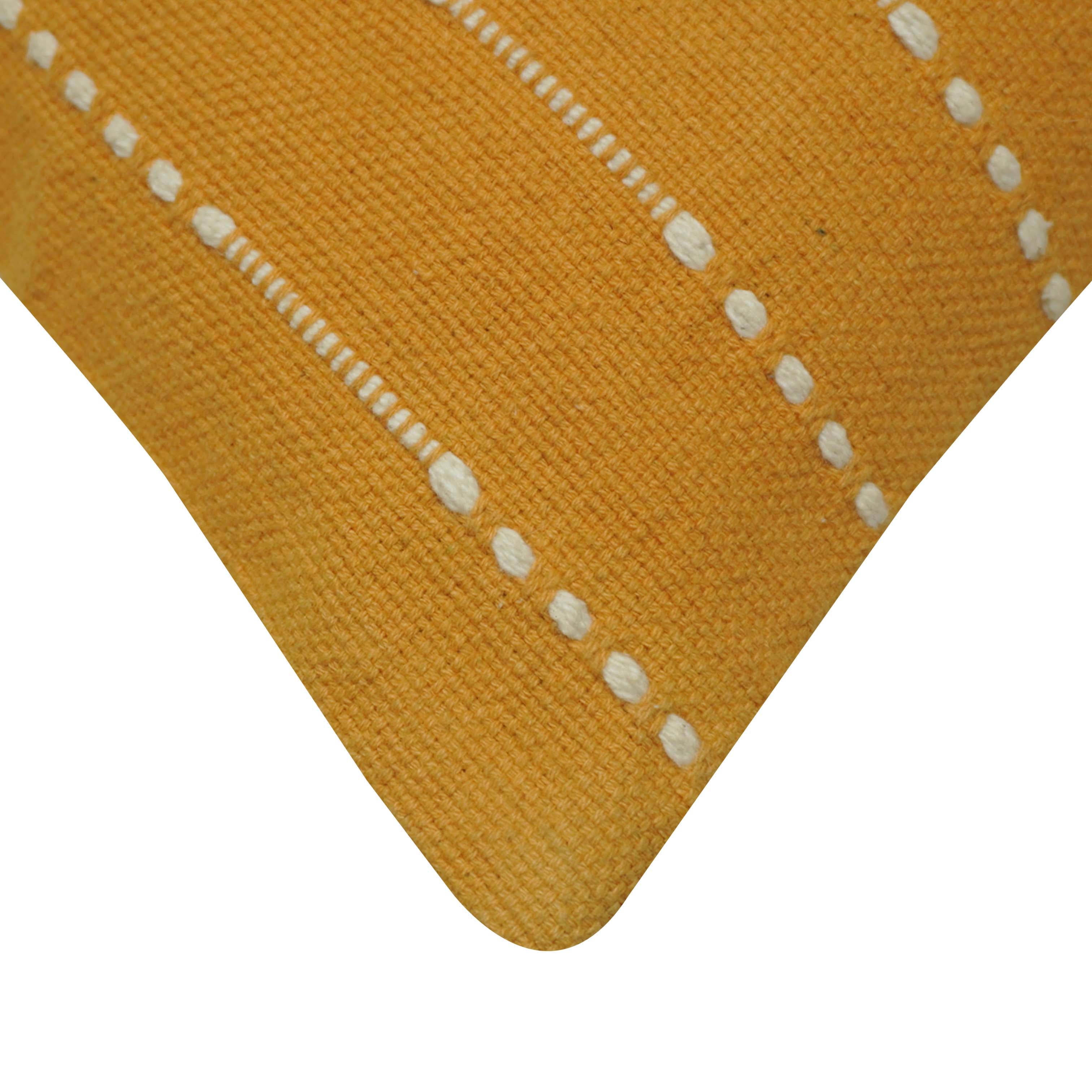 Handwoven Cotton Cushion Cover 45x45 cm | Mustard Yellow Textured Woven Throw Pillow Cover | Modern Boho Decorative Cushion Cover | Hidden Zipper