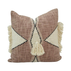 Boho Geometric Printed & Embroidered Cushion Cover with Tassels – 45x45 cm