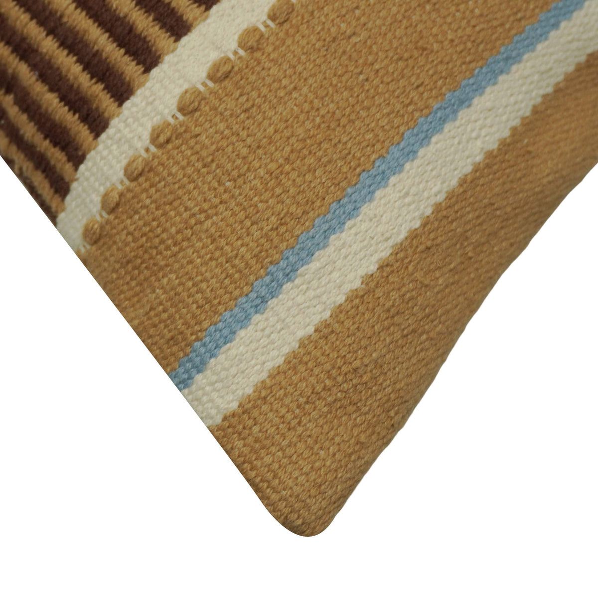 Handwoven Cotton Striped Cushion Cover 35x50 cm | Woven Lumbar Throw Pillow Cover | Blue, Brown & Beige Decorative Cushion Cover