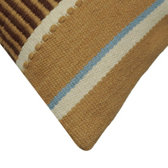 Handwoven Cotton Striped Cushion Cover 35x50 cm | Woven Lumbar Throw Pillow Cover | Blue, Brown & Beige Decorative Cushion Cover