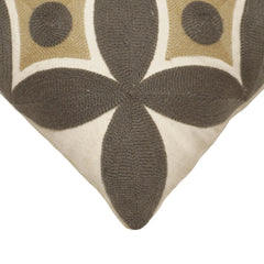 Embroidered Geometric Cotton Cushion Cover 45x45 cm | Modern Abstract Circle Pattern Decorative Throw Pillow Cover | Concealed Zip | Beige & Charcoal