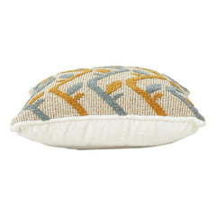 Abstract Zigzag Embroidered Cotton Cushion Cover 45x45 cm | Mustard & Grey Textured Design