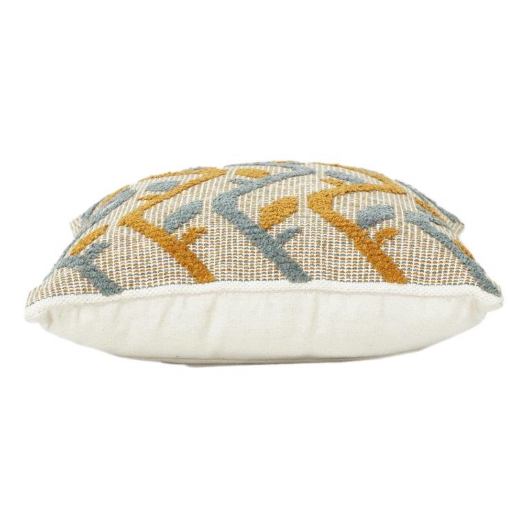 Abstract Zigzag Embroidered Cotton Cushion Cover 45x45 cm | Mustard & Grey Textured Design