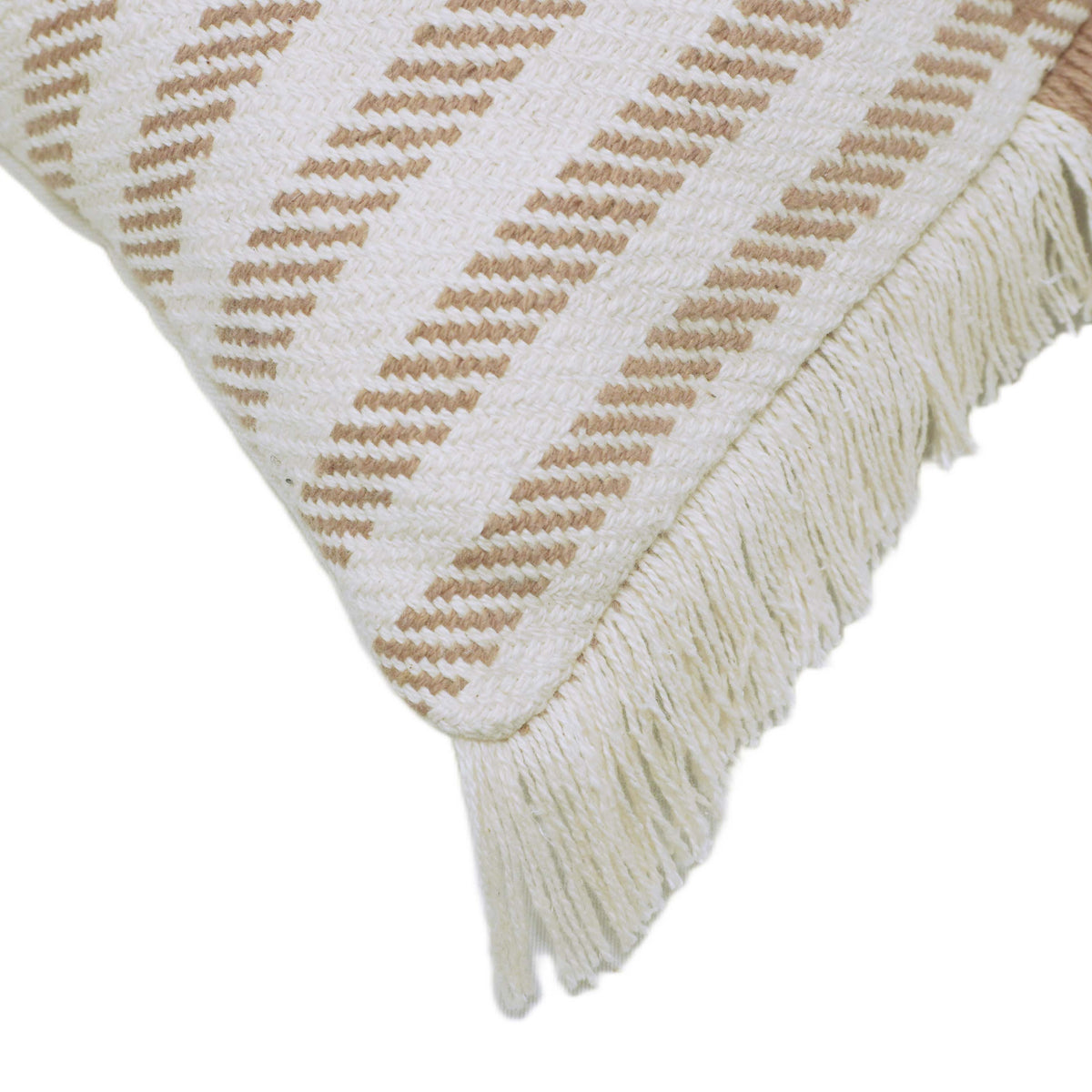 Handwoven Beige & Ivory Checkered Cushion Cover with Fringe – 45 x 45 cm