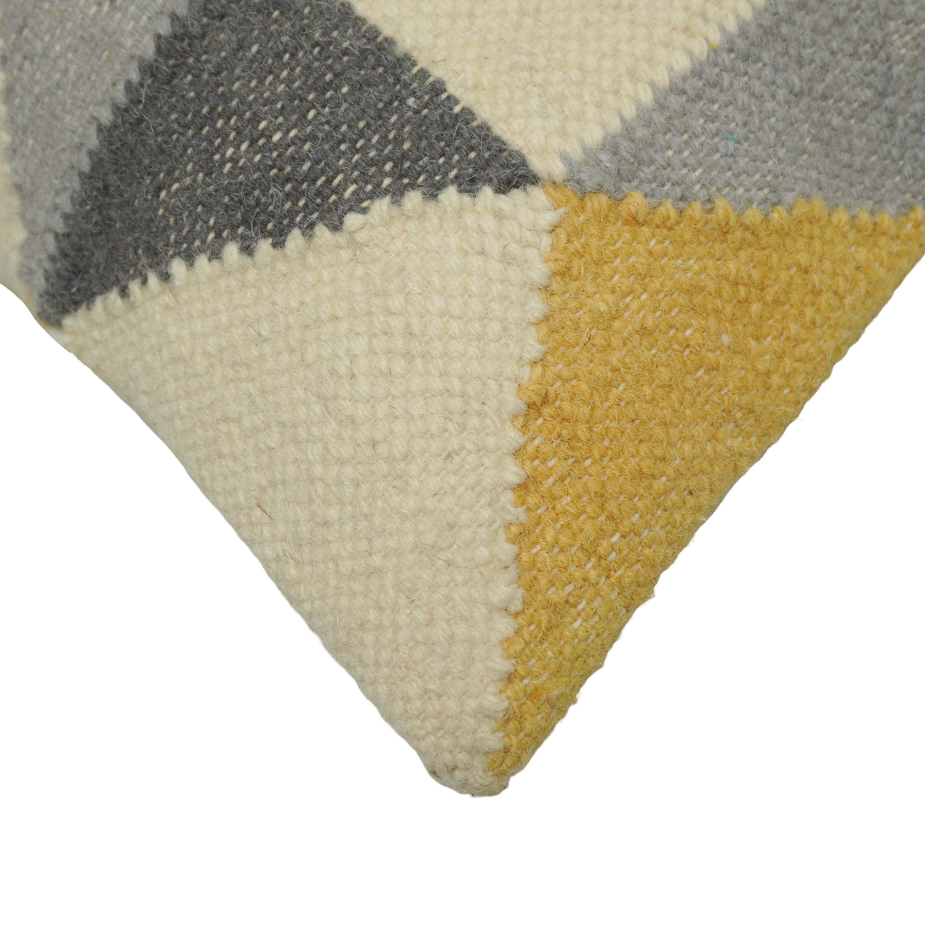 Handwoven Wool Geometric Cushion Cover 45x45 cm | Modern Abstract Pattern | Decorative Throw Pillow Cover with Hidden Zipper