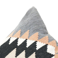 Handwoven Geometric Cotton Cushion Cover – Modern Tribal Pattern in Grey, Black & Beige (18x18 Inch)