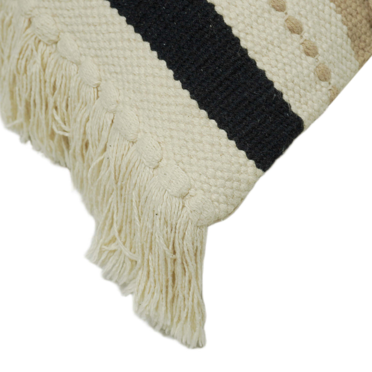 Handwoven Cotton Cushion Cover 45x45 cm – Beige & Black Geometric Chevron Textured Cushion Cover