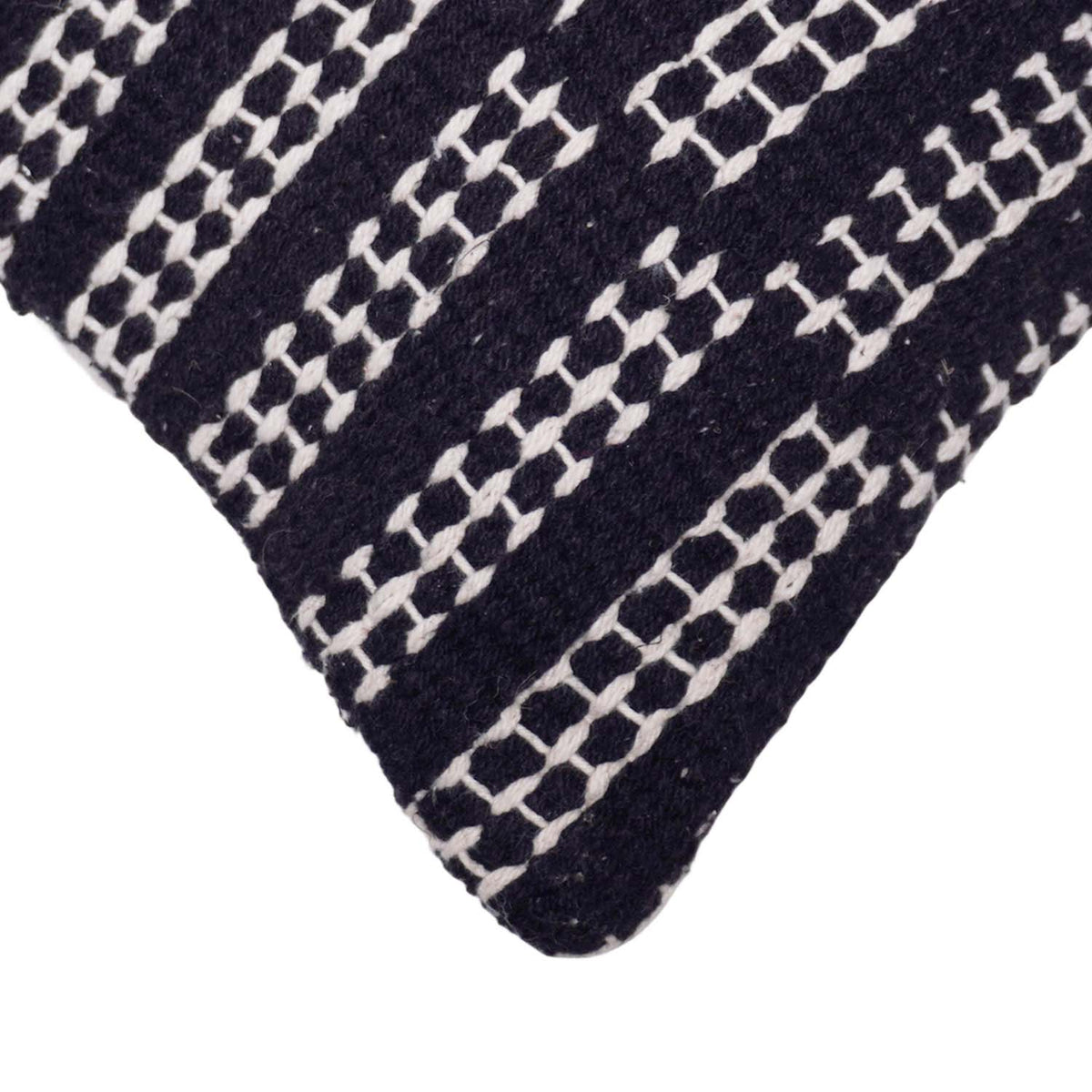 Handwoven Black & White Cotton Cushion Cover 45x45 cm | Geometric Textured Handmade Cushion Cover | Modern Boho Decorative Pillow Cover - Bulk manufacturer & supplier from Panipat, India