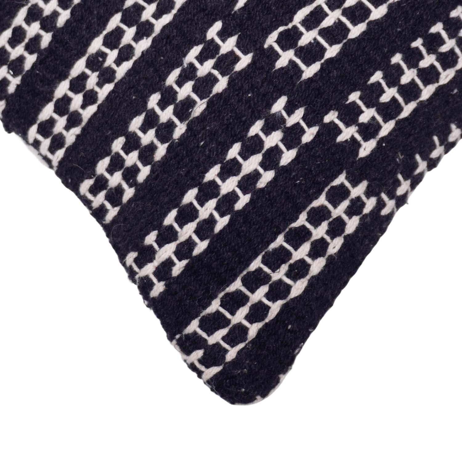 Handwoven Black & White Cotton Cushion Cover 45x45 cm | Geometric Textured Handmade Cushion Cover | Modern Boho Decorative Pillow Cover