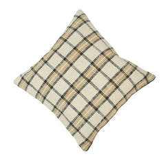 Handwoven Plaid Cotton Cushion Cover – Beige & Charcoal Check Pattern | 45x45 cm