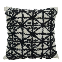 Black & Ivory Abstract Tufted Cotton Cushion Cover – Textured Geometric Floral Design, 45 x 45 cm