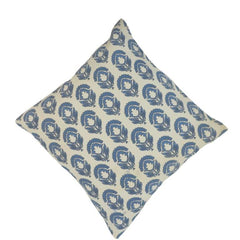 Blue Floral Block Print Cotton Cushion Cover – 45x45 cm | Handcrafted Decorative Throw Pillow Cover