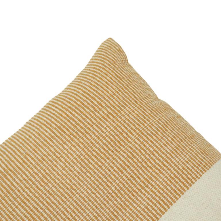 Handmade Two-Tone Cotton Cushion Cover 45x45 cm | Mustard & Ivory Textured Decorative Pillow Cover - Bulk manufacturer & supplier from Panipat, India