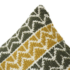 Housse de coussin en coton tissée main 45x45 cm – Rayures géométriques texturées Moutarde & Olive