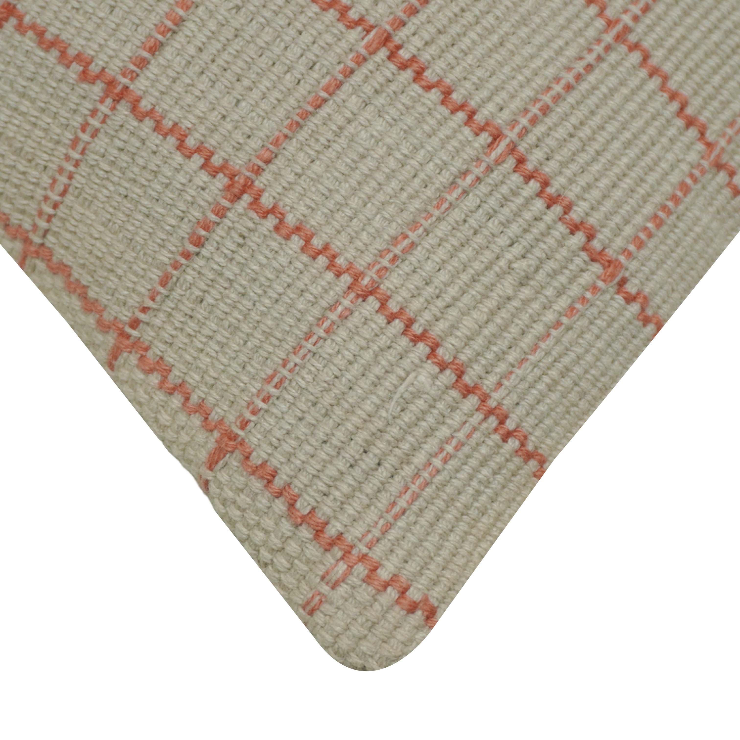 Handwoven Cotton Grid Pattern Cushion Cover 45x45 cm | Woven Decorative Throw Pillow Cover | Soft Textured Beige & Blush Pink | Hidden Zip | Modern Minimalist Home Décor