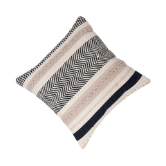 Handmade Cotton Woven Cushion Cover 45x45 cm | Black & Ivory Textured Boho Decorative Pillow Cover | Geometric Chevron Design | Hidden Zipper