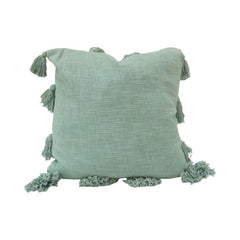 Sage Green Tassel Cotton Cushion Cover – 45x45 cm Soft Textured Decorative Pillow Cover