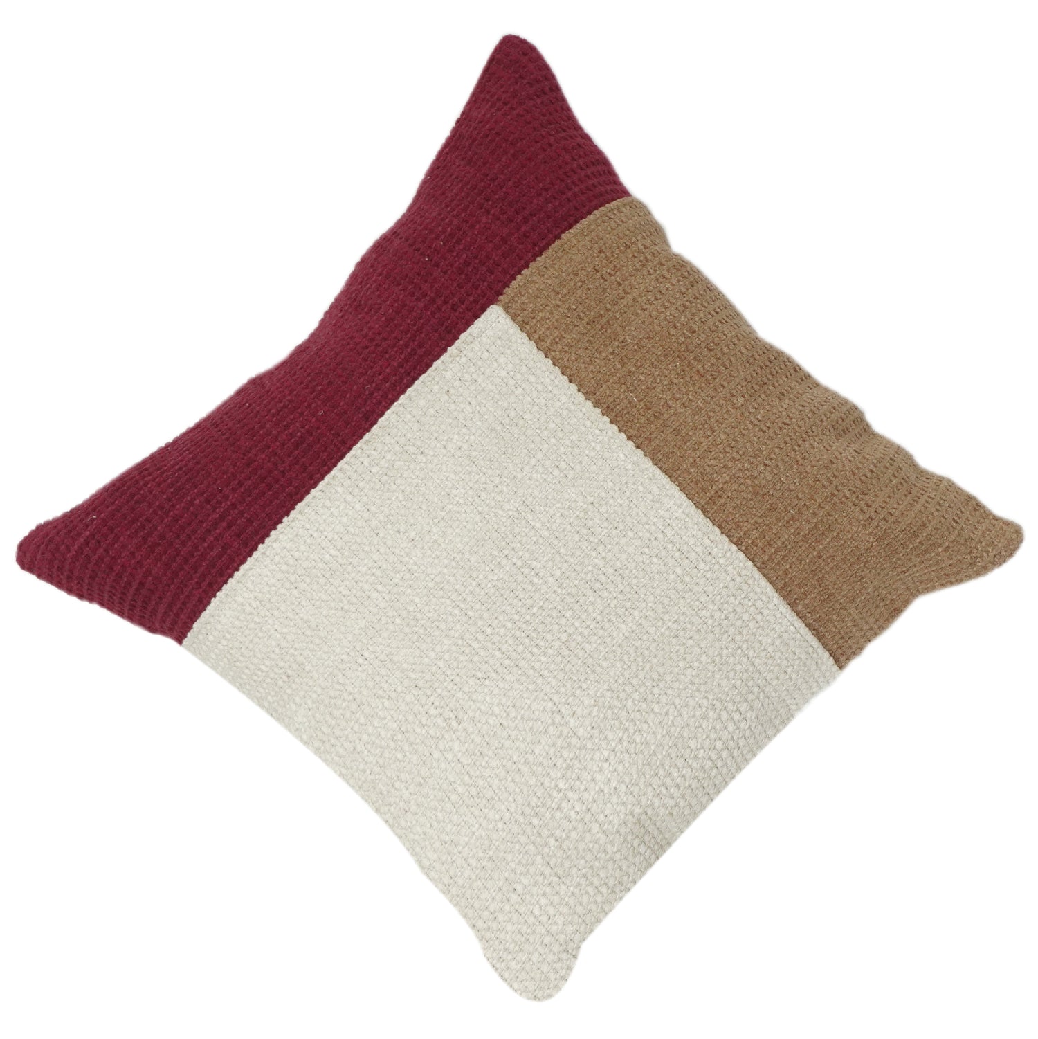 Modern Color Block Cotton Cushion Cover | Textured Woven Throw Pillow Cover in Rust, Beige & Ivory | Minimalist Home Décor Accent (18x18 Inch)