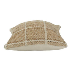 Handwoven Cotton Jute Cushion Cover with Textured Grid Pattern | Natural Beige Decorative Pillow Cover | 18x18 Inch