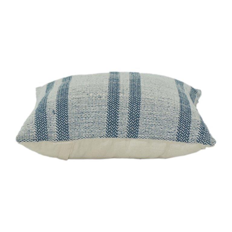 Handwoven Blue Striped Cotton Cushion Cover | Textured Woven Throw Pillow Case | Coastal & Modern Décor Accent (18x18 Inch)