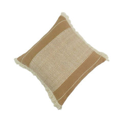 Handmade Cotton Cushion Cover with Fringe Border – Beige Textured Pillow Cover 45x45 cm