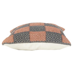 Woven Cotton Checkered Cushion Cover 45x45 cm | Textured Geometric Pattern in Rust & Charcoal