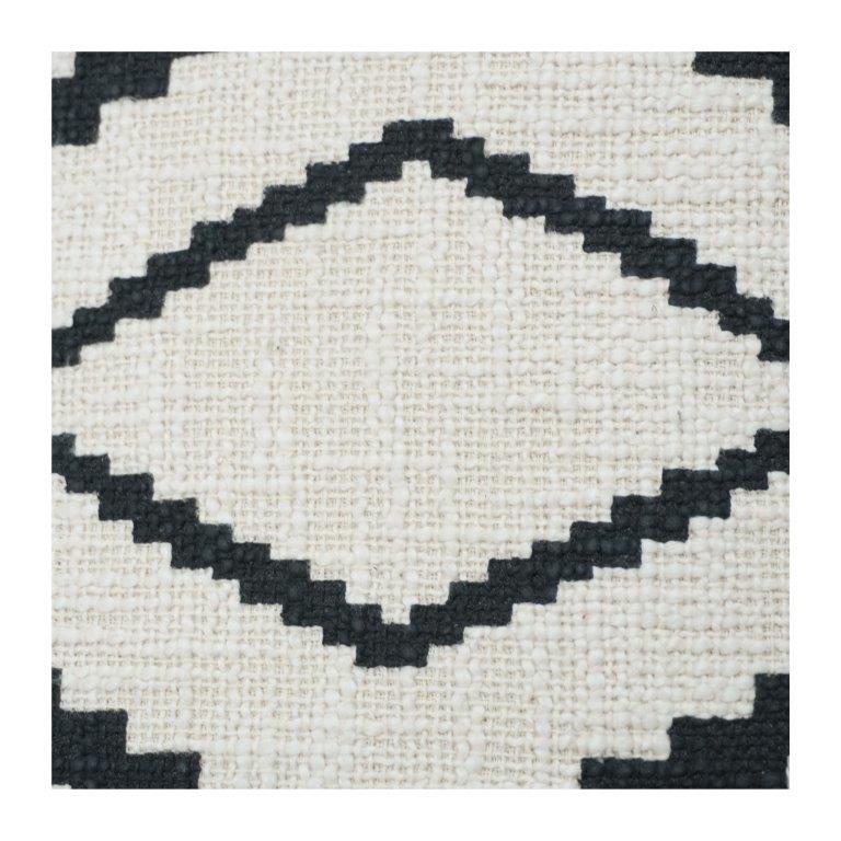 Black & White Geometric Printed Cotton Cushion Cover with Fringe | 45x45 cm - Bulk manufacturer & supplier from Panipat, India