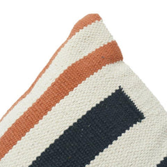 Handwoven Cotton Cushion Cover 45x45 cm – Modern Striped Design in Black, Rust & Ivory