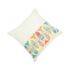 Coastal Fish Embroidered Cotton Cushion Cover | 45x45 cm Decorative Throw Pillow Cover