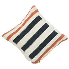 Handwoven Cotton Cushion Cover 45x45 cm – Modern Striped Design in Black, Rust & Ivory