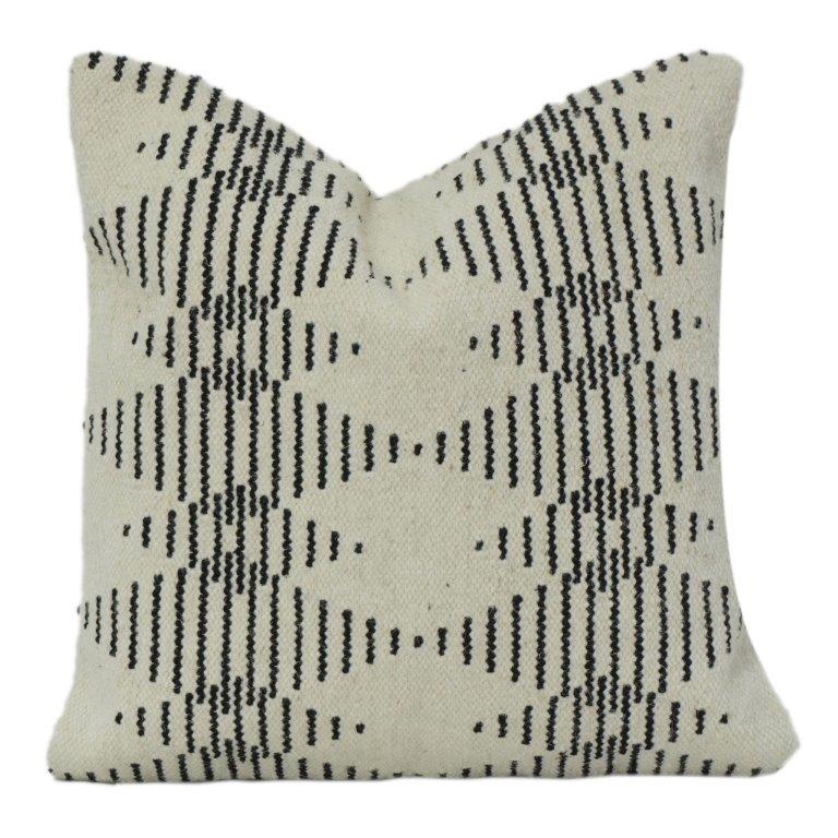 Minimalist Geometric Hand Woven Cotton Cushion Cover | Black & Ivory Abstract Pattern | 18x18 Inch