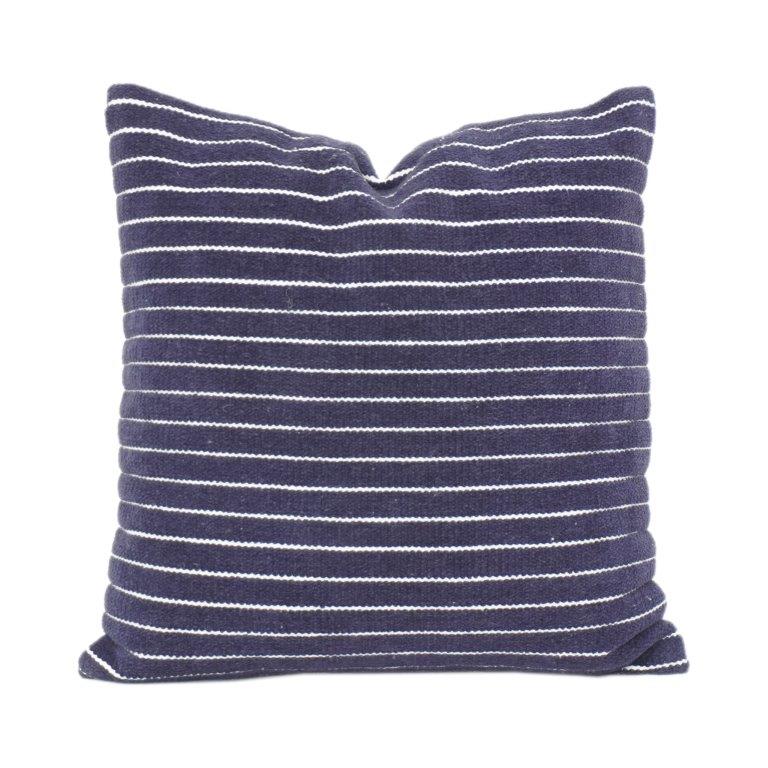 Navy Blue Striped Cotton Cushion Cover 45x45 cm | Minimal Woven Design | Modern Sofa Pillow Case - Bulk manufacturer & supplier from Panipat, India