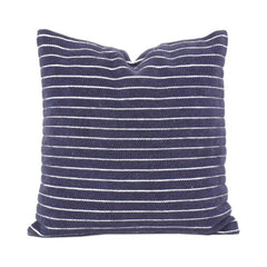 Navy Blue Striped Cotton Cushion Cover 45x45 cm | Minimal Woven Design | Modern Sofa Pillow Case