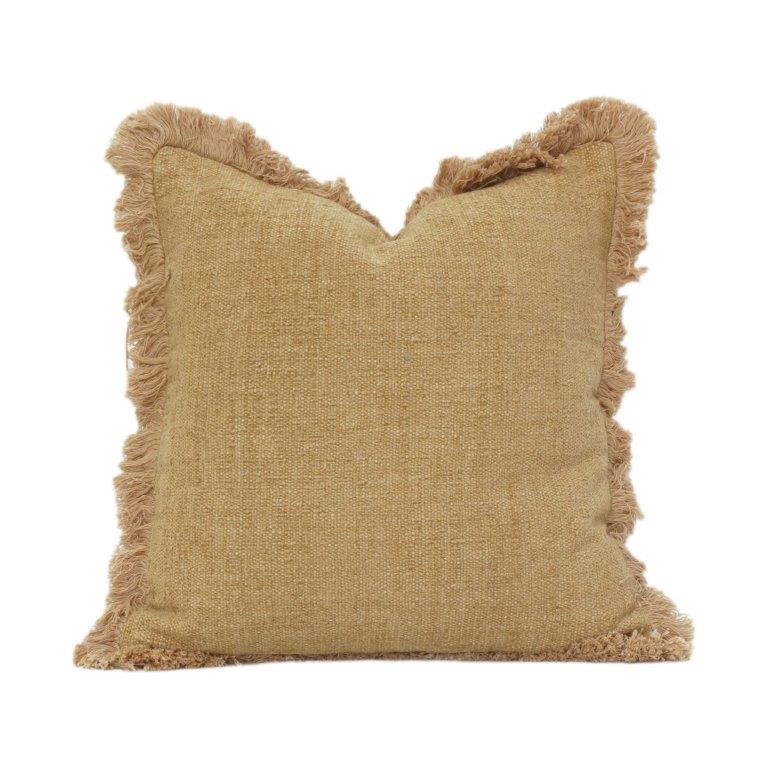 Handwoven Cotton Cushion Cover with Fringed Edges | Beige Textured Throw Pillow Cover | Minimalist Boho Home Décor | 18x18 Inch - Bulk manufacturer & supplier from Panipat, India