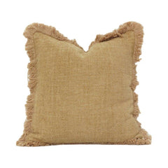 Handwoven Cotton Cushion Cover with Fringed Edges | Beige Textured Throw Pillow Cover | Minimalist Boho Home Décor | 18x18 Inch