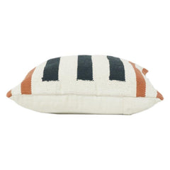 Handwoven Cotton Cushion Cover 45x45 cm – Modern Striped Design in Black, Rust & Ivory