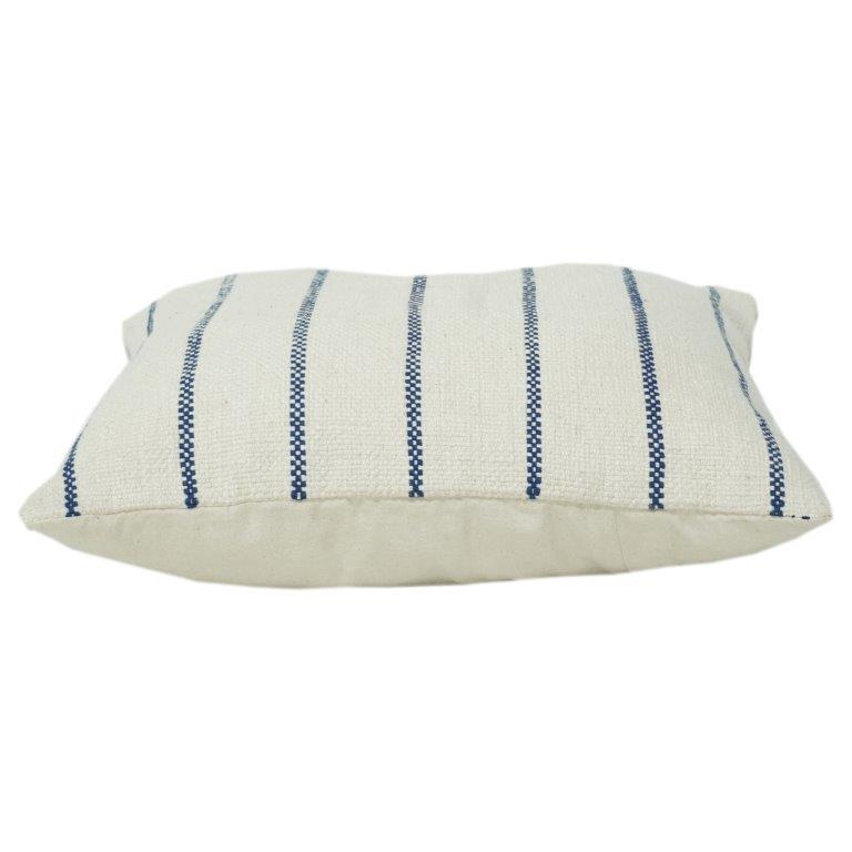 Minimalist Beige & Navy Striped Cotton Cushion Cover | Woven Textured Throw Pillow Cover | 18x18 Inch